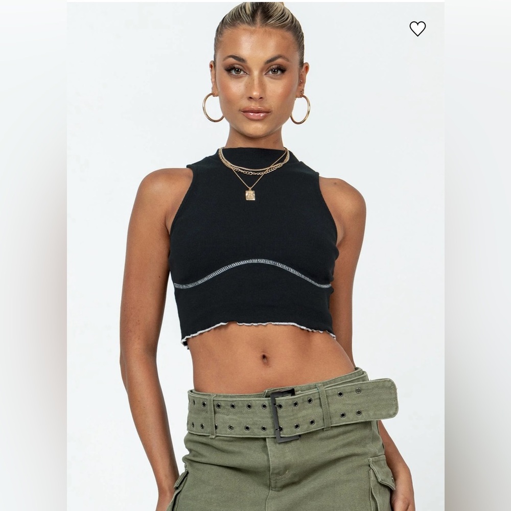 🆕 PRINCESS POLLY | Rib High Neck Crop Tank | Fitted | Cropped | Trendy | Basic
